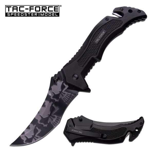 Punisher Skull Blade Black Tactical Rescue Spring Assisted Pocket Knife - Tophatter's Army Products & Self Defense Collectible Weapons - Tophatter Daily Deals